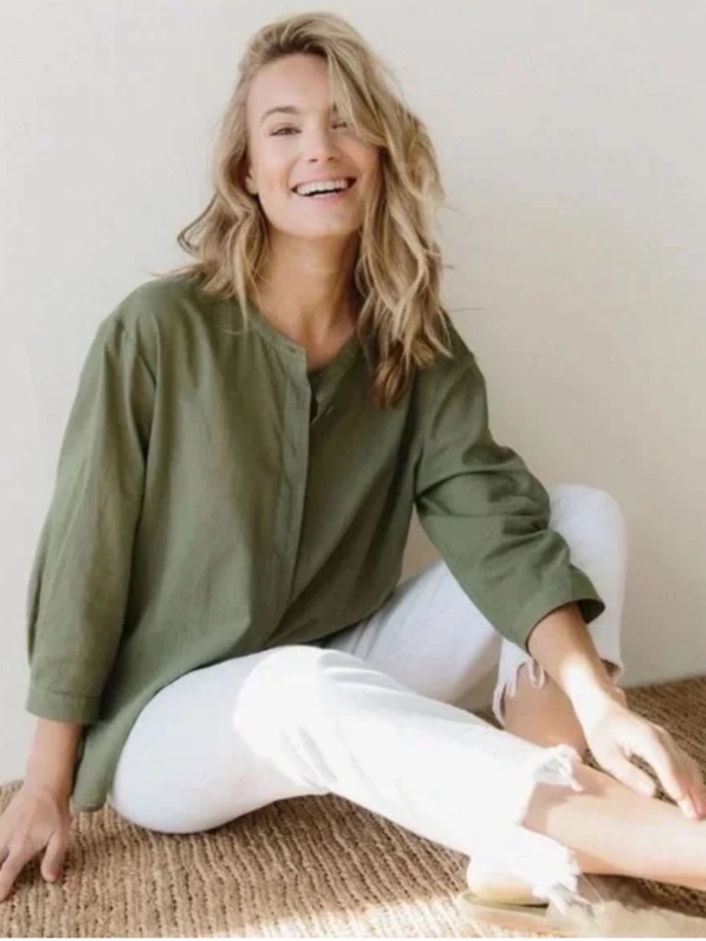 Jenni Kayne James Button Up Moss Green Blouse Size M